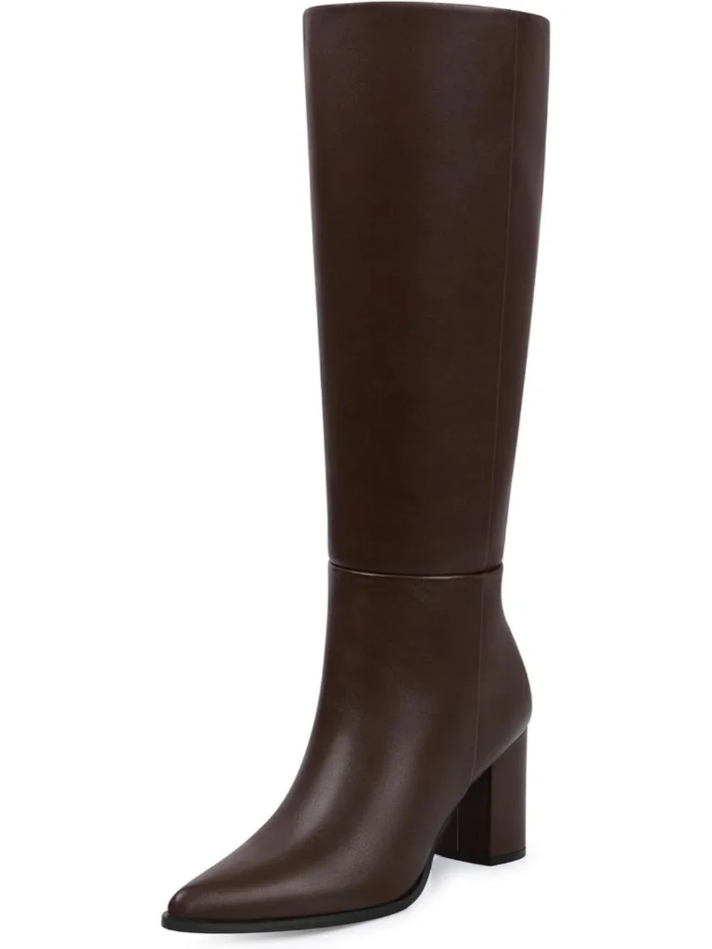 Women's Brown Pu Pointed Toe Chunky Heel Comfortable Wide Calf Knee High Boots